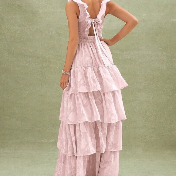 Pink Party Women's Floral Textured Tiered Ruffle Maxi Dress - Picture 2 of 5